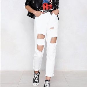 Womens White Distressed Denim Jeans